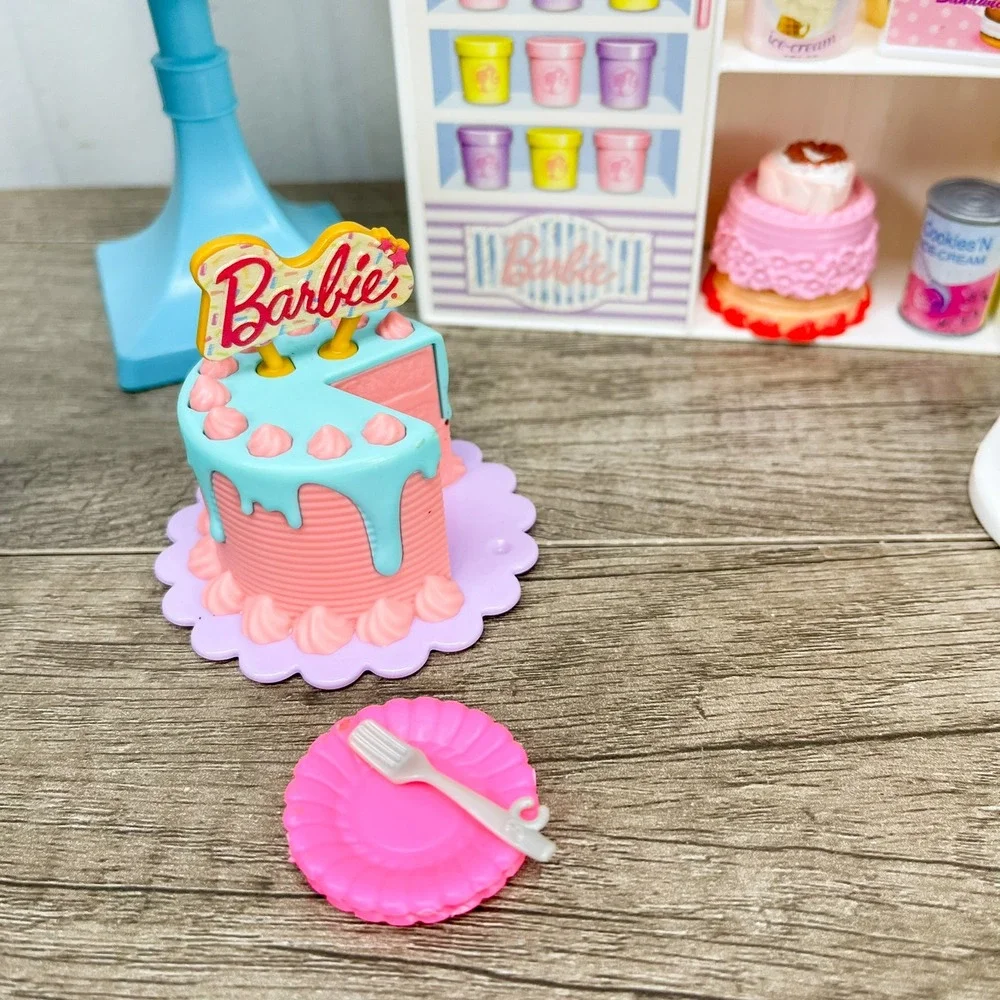 Barbie Sweet Shop Playset Ice Cream Counter Chairs Cake Accessories Lot